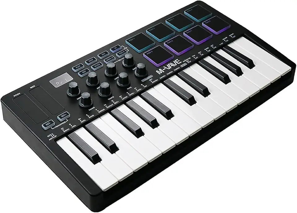 M-VAVE VEDO Teclado MIDI SMK-25 Profissional 25 Teclas com Pads RGB, Conexão USB/BT, Compatível com Windows/Mac/iOS/Android, Ideal para Produção Musical, Home Studio e Performances Ao Vivo Controle