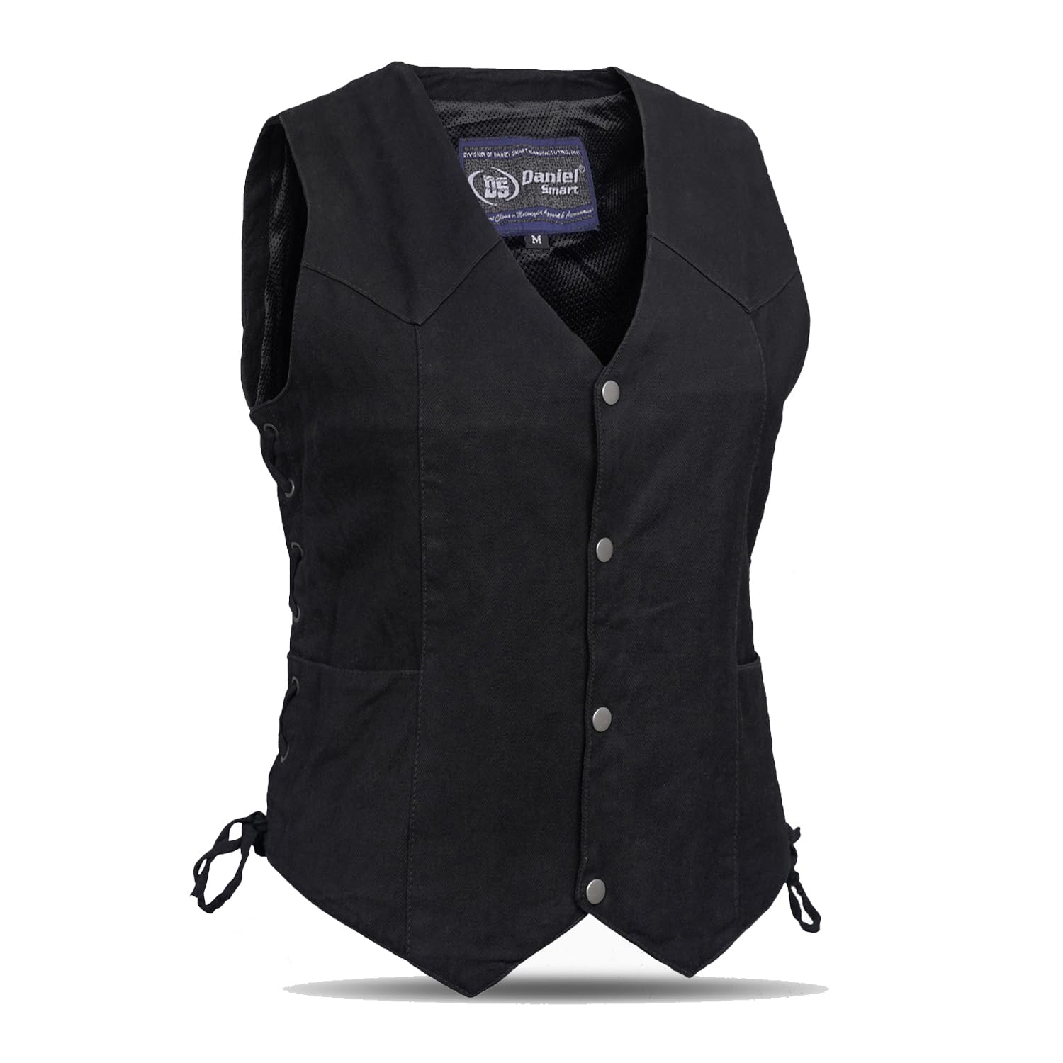 Daniel Smart Womens Denim vest - Unique Black Design and Side laces Denim Vest with concealment inside