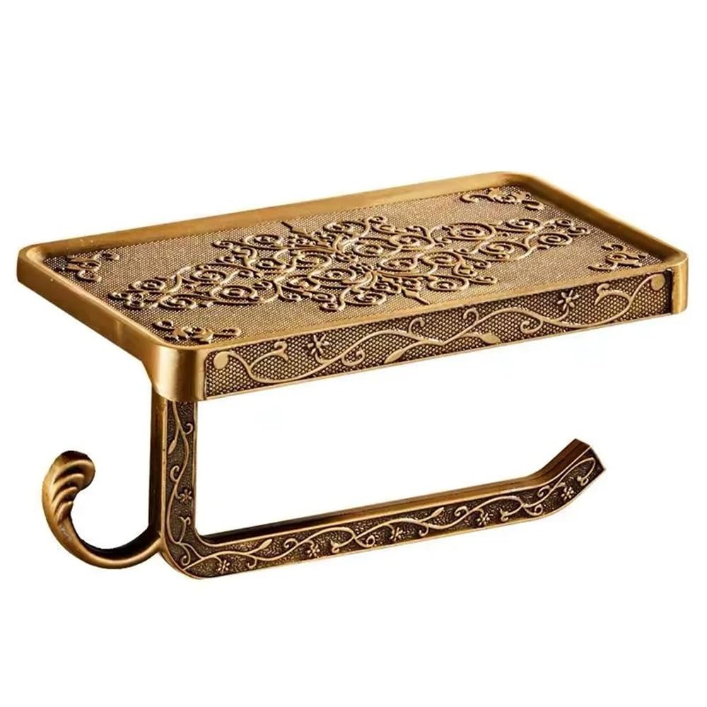 Vintage Toilet Paper Holder Wall Mount Toilet Roll Holder with Shelf and Hook Bronze Antique Bathroom Accessories Toilet Tissue Roll Holder Hanger Aluminum Material (Bronze Finish)