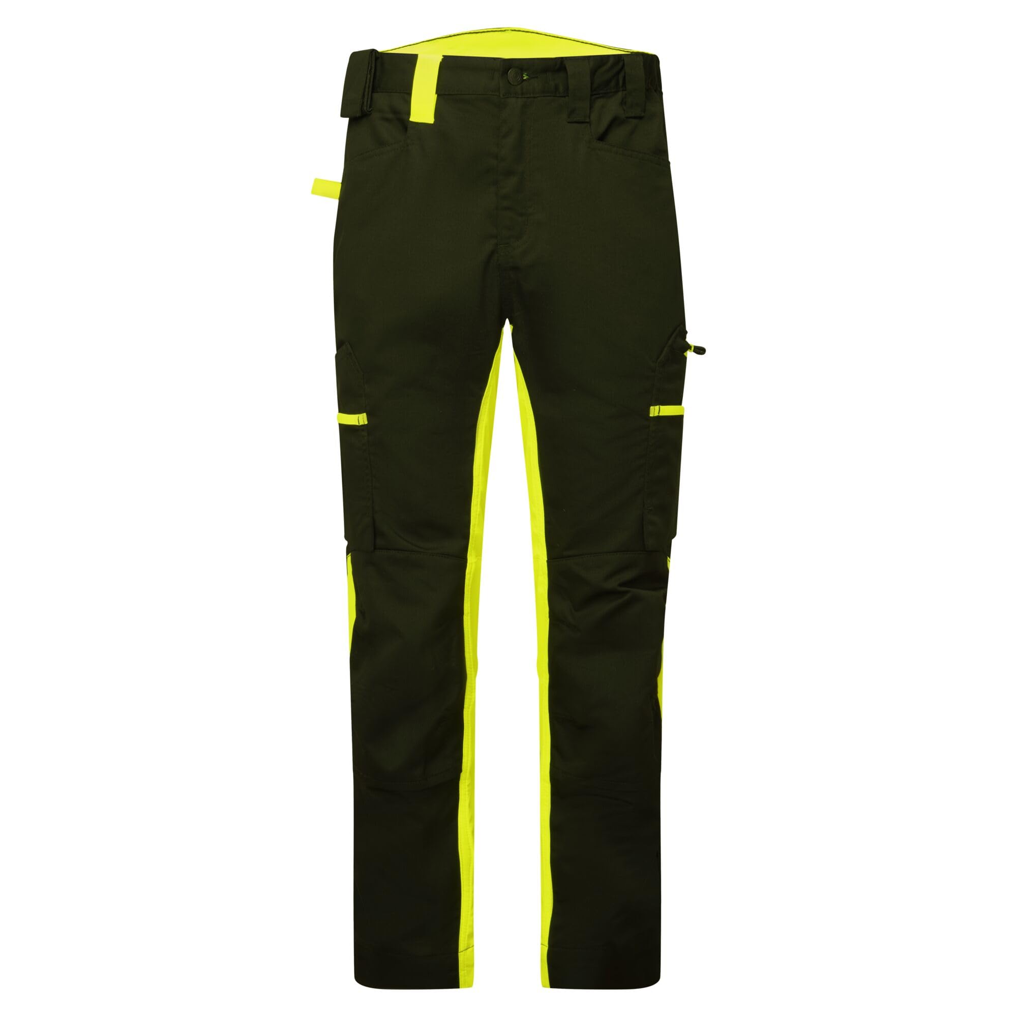 Portwest Men's Black/Yellow Cd881 Wx2 Eco Stretch Trade Trousers Durable Workwear Multi Pocket Flexible Fit Breathable Ventilation Recycled Fabric Sustainable Construction Work Pants, 36