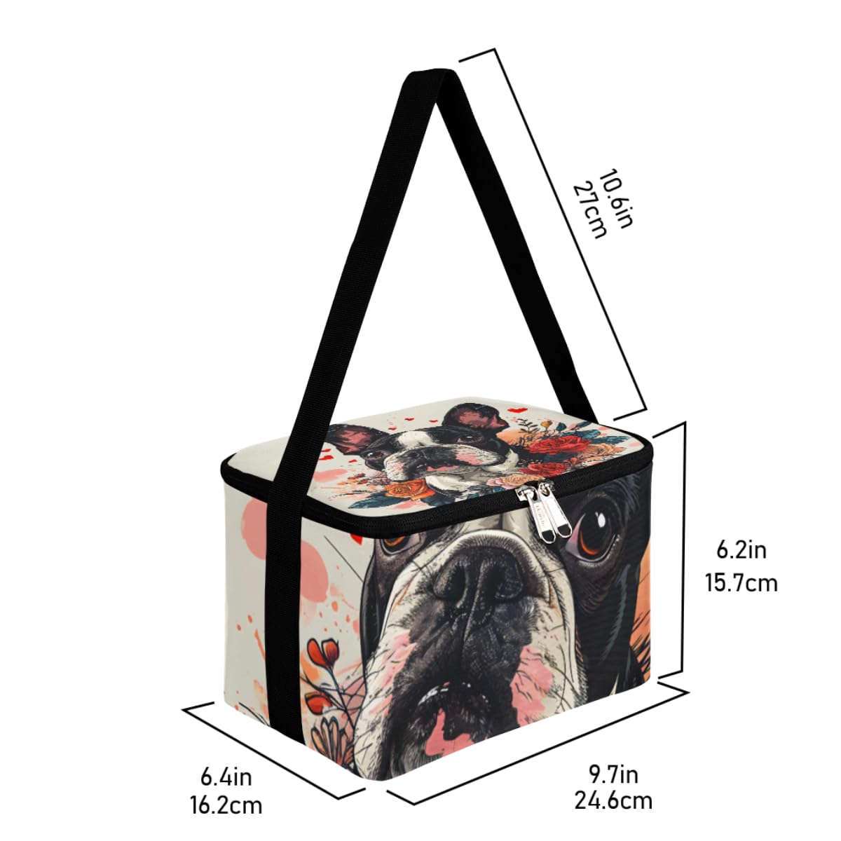 GzLeyigou Lunch Bags for Women Men 9 Cans,Bulldog Hot & Cold Food Delivery Bag Insulated Grocery Bag Insulated Lunch Box Valentine's Day Cooler Bag for Office Work Picnic Beach