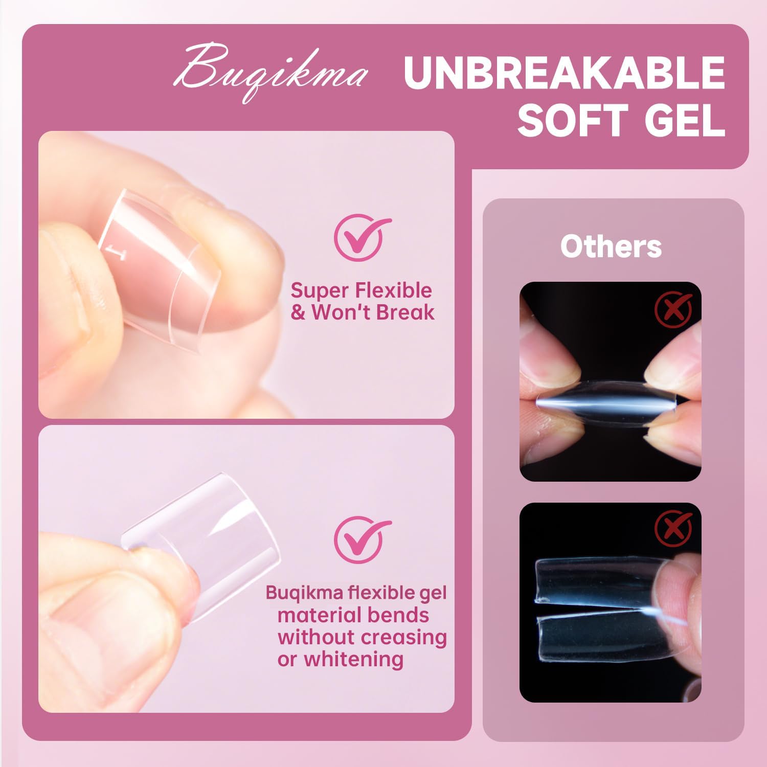 Buqikma Clear Lady French Acrylic Style - 500 puntas de uñas cortas para uñas acrílicas con caja (transparente)