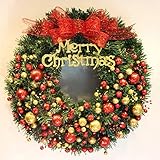 SCLYX クリスマスリース 大きい 60cm 果実物語 来年順調語り オシャレ リボン付 クリスマスリース 玄関ドア用 壁飾り お店飾り X'masリース 玄関 リース ドアチャーム#21285 (レッド, 直径60cm)