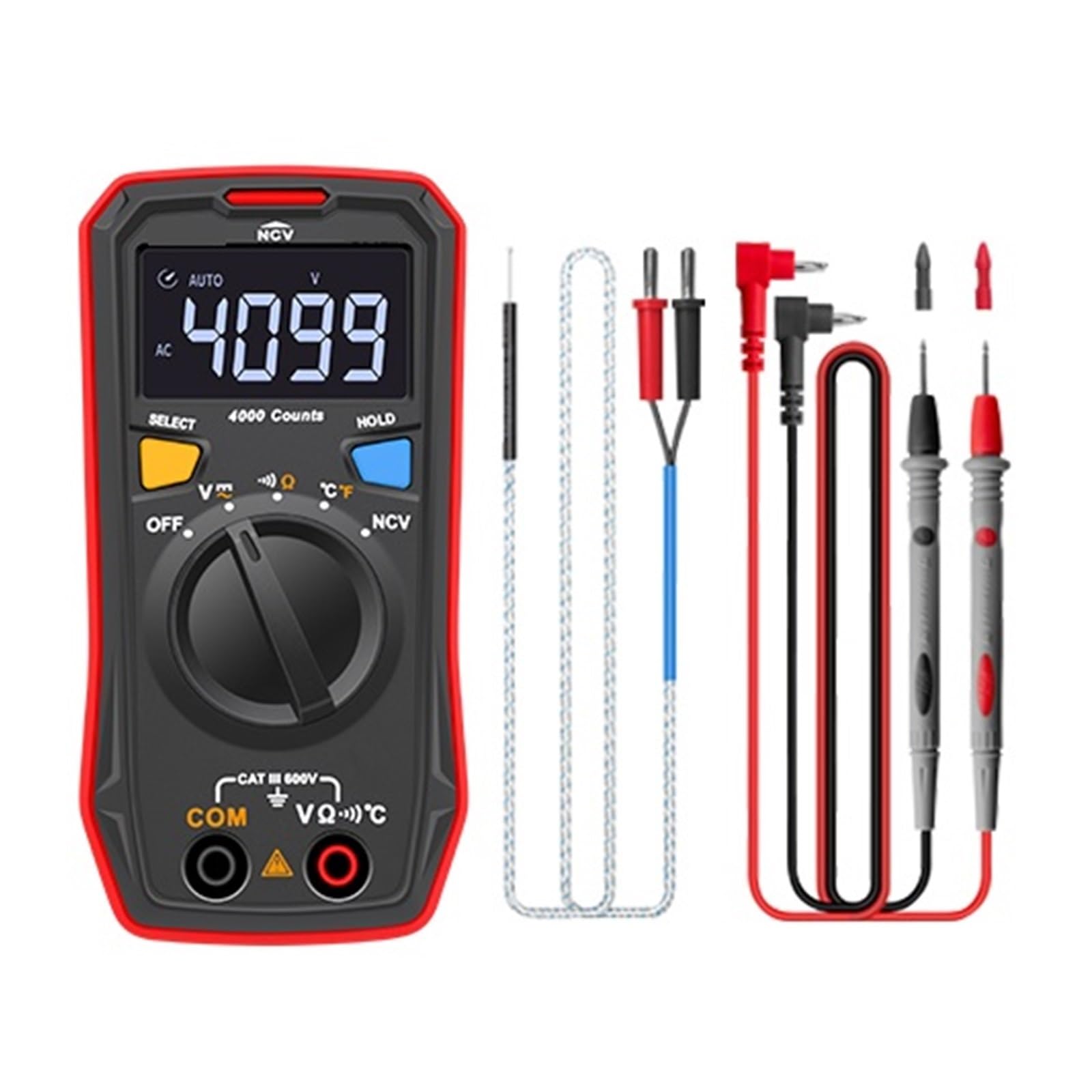 Mini Cyfrowy Multimetr AC Miernik Napięcia DC Rezystancja (Ohm) Tester Temperatury NCV/Test Ciągłości/kolorowy Ekran EBTN Szybko Dokładnie Łatwy Odczyt(123)