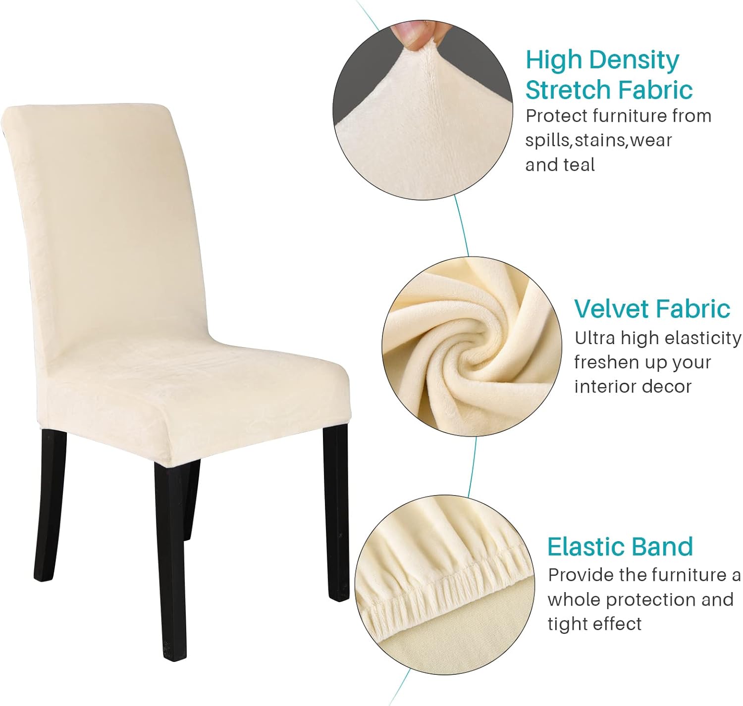 MIFXIN Dining Chair Cover Set of 6 Pack Stretch Parsons Chair Slipcovers Removable Washable Kitchen Chair Seat Protector for Dining Room Hotel Banquet Ceremony (Velvet Beige)