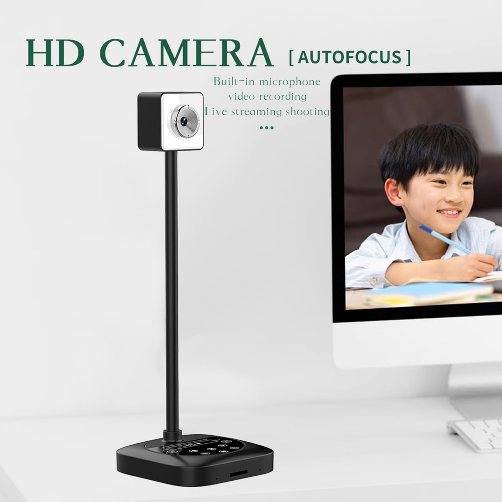 docooler Camera da Documento 4K con Autofocus, Microfono Incorporato, Luce di Riempimento a LED a Tre Livelli, Plug and Play, Ideale per L'insegnamento Online, lo Streaming Live, la