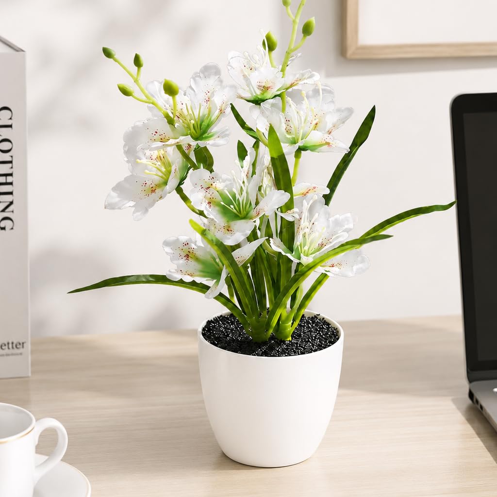 HASTHIP®32cm Artificial Plants with Pot Flame Orchid Indoor Plants for Home | Artificial Plants For Living Room Realistic Faux Flower Arrangement For Home & Office Décor, Gifting-image-41