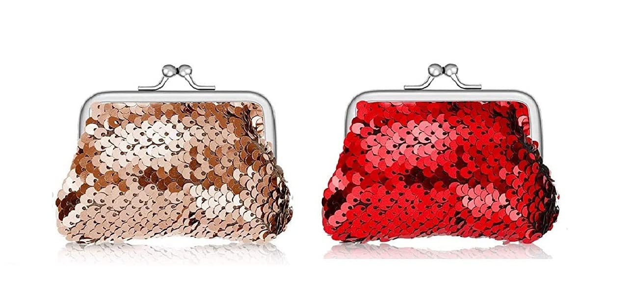 ANESHA Sequin Sippi Women’s Wallet Buckle Coin Purses Cute Fashion Pouch Kiss-lock Change Purse Travel Makeup Wallets Pack of 2 (9 x 7 CM)-picture-54