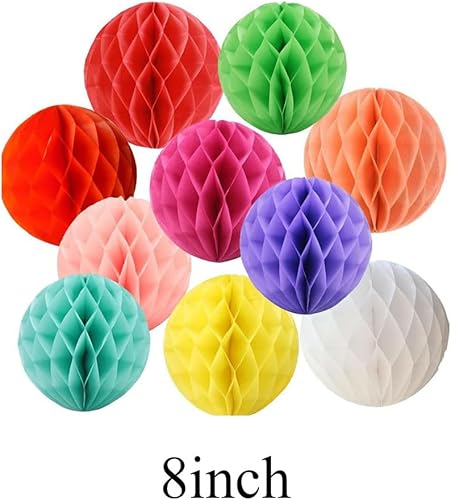 Miniatura 2 de 10 bolas de papel de seda de 8.0in, diseño de panal hecho a mano, diseño de panal de abejas, decoración de la pared, bolas de flores para colgar