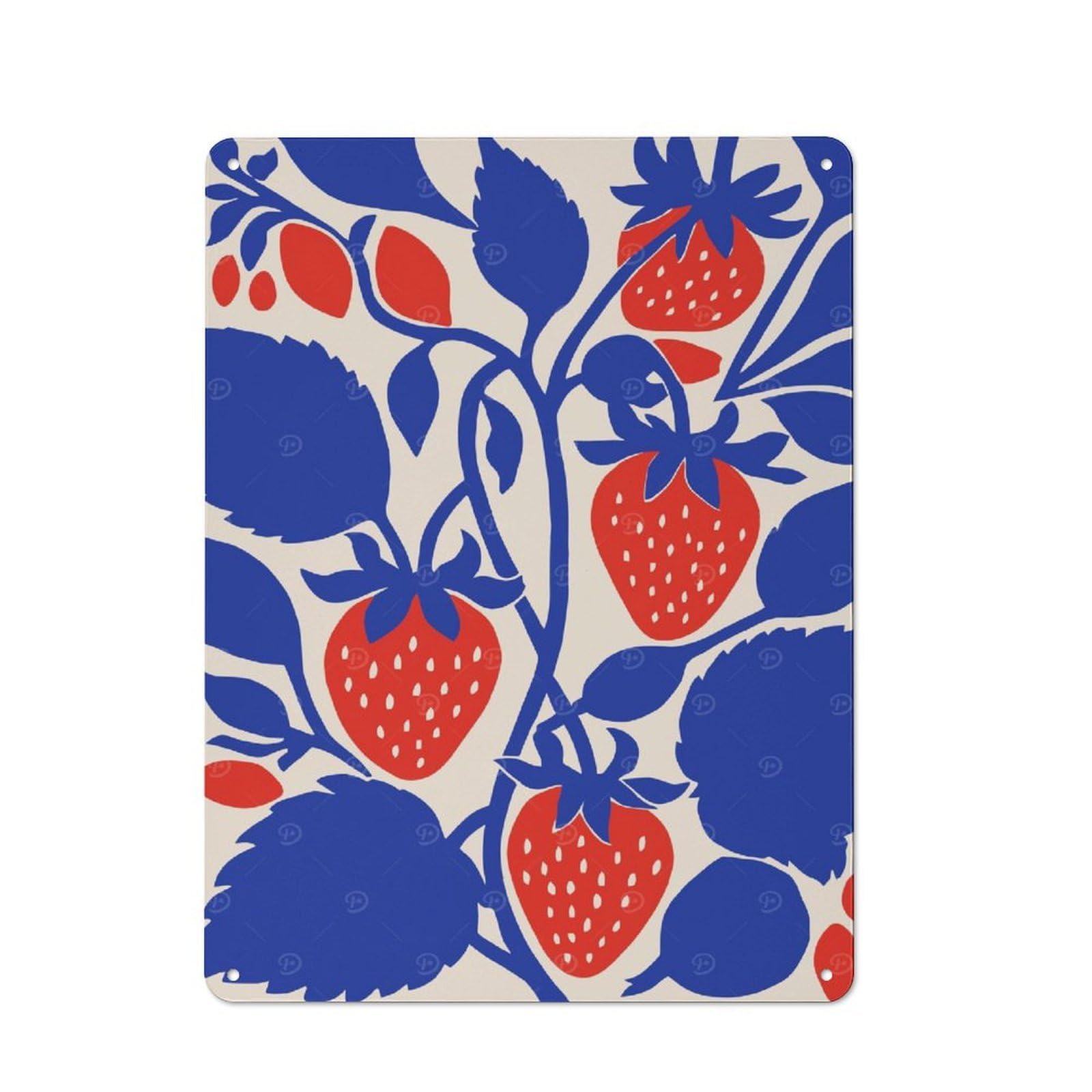 Junmoney Style-20 Blue Kitchen Strawberry Retro Tin Wall Plaque 40X30cm For Hobby Room Or Studio, For Garage, Workshop And Man Cave Decoration