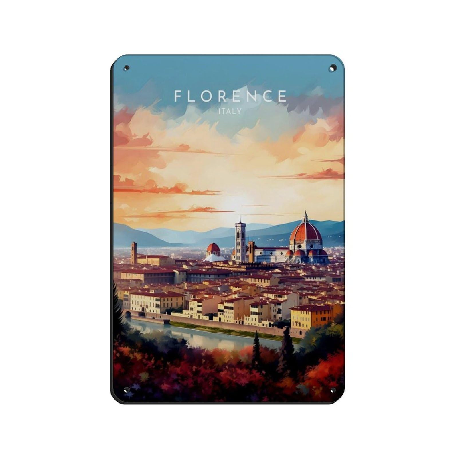 Lxwnze 20L X 30W Cm Florence Travel- Italy Tin Sign Vintage Metal Pub Club Cafe Bar Home Wall Art Decoration Poster Retro 8X12inch(20X30cm)