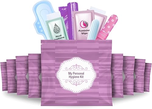 Kit menstrual de estilo púrpura todo en uno 10 unidades Conveniencia sobre la marcha Paquete de kit de periodo para viajes, adolescentes y