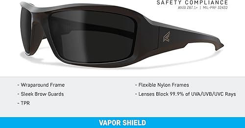 Miniatura 4 de EDGE Brazeau Safety Glasses, Polarized Lenses, Non-Slip, ImpactScratch Resistant, 99.9% UV Protect, ANSI Z87 Rated (Black Frame, Smoke Vapor Shield)