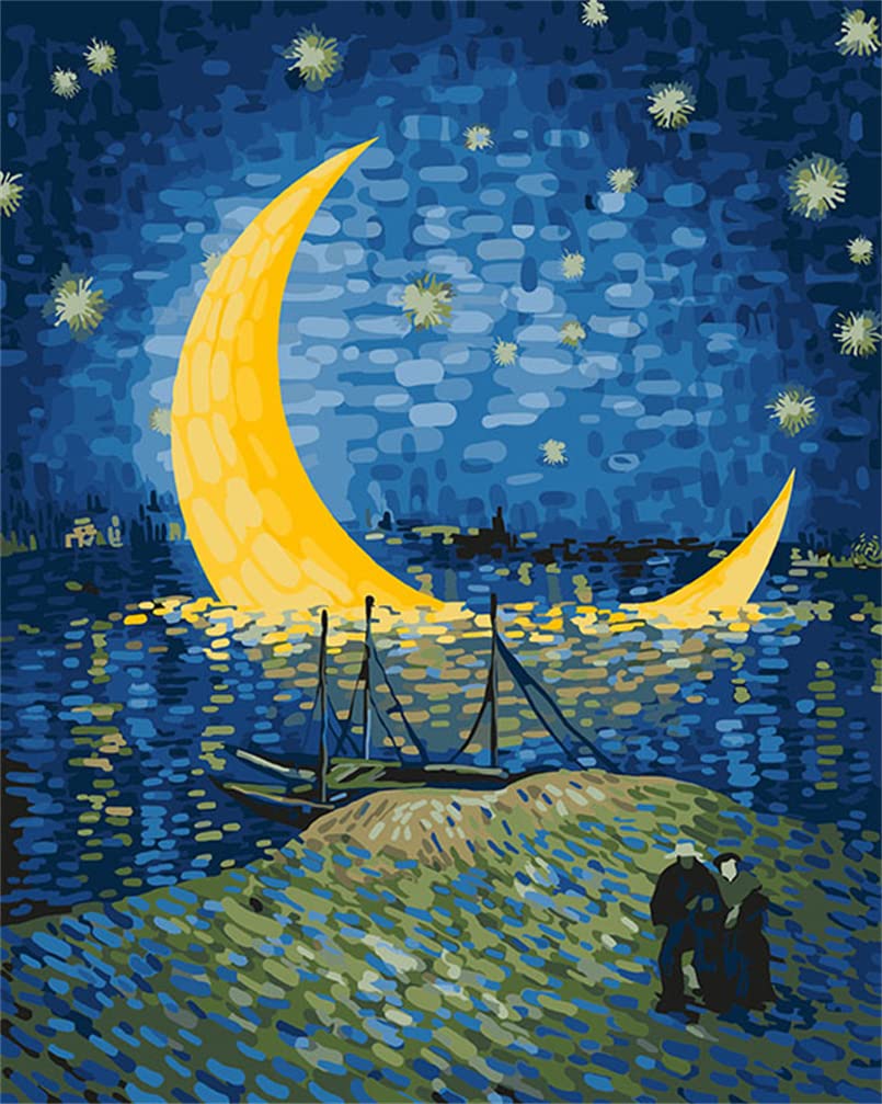 CaptainCrafts Paint by Numbers for Adults, Paint by Numbers DIY Oil Painting Linen Canvas 16x20 Inch Wall Art House Decor Gifts (with Frame, Moon of The Rhone)
