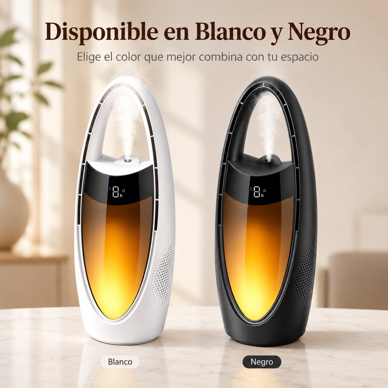 Ventilador sin Aspas con Nebulizador, Ventilador de Sobremesa Recargable 4000 mAh con Luz Nocturna LED, 9 Velocidades, Temporizador 1-9H, Oscilación 70°, USB para Dormitorio Oficina Camping (Weiß)