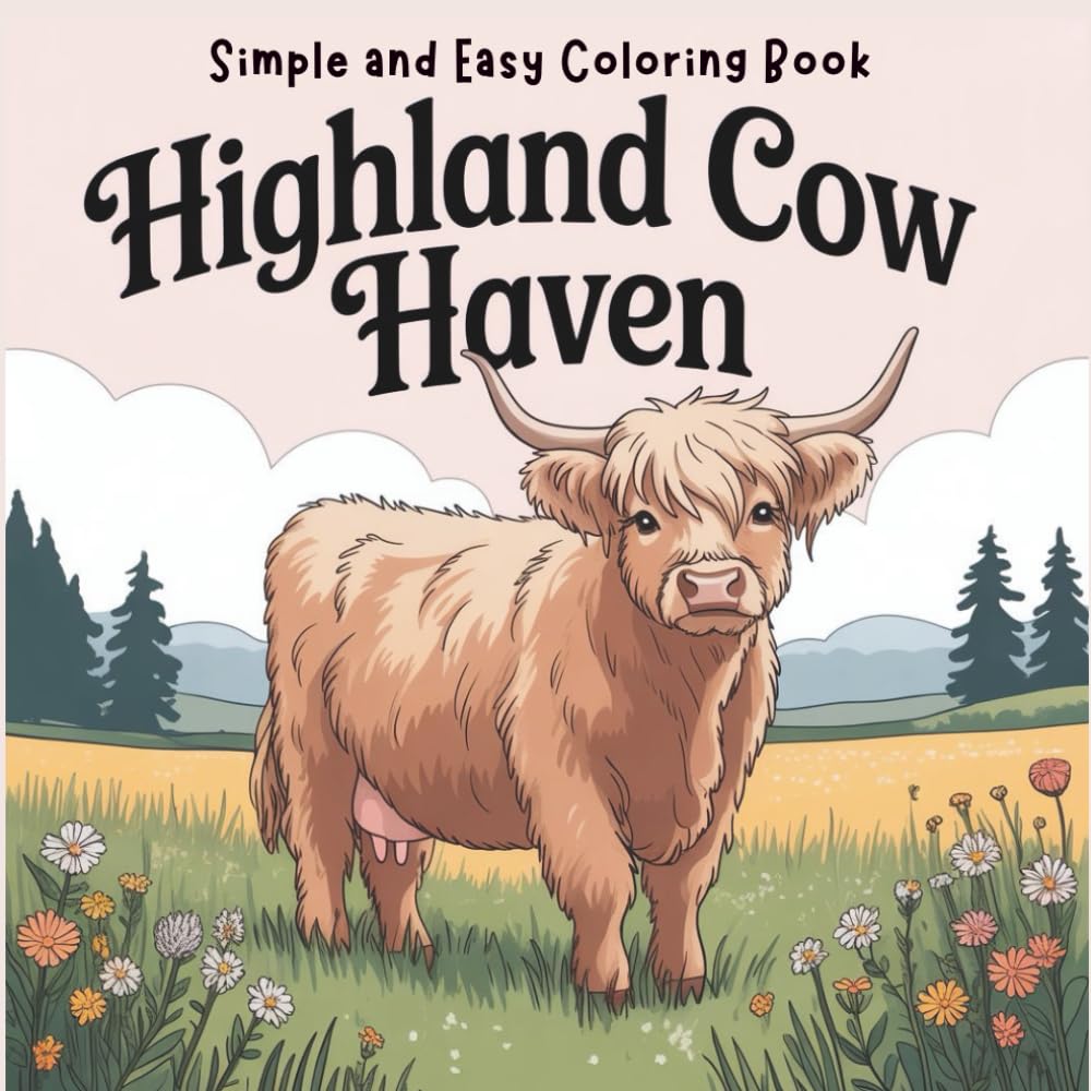 Highland Cow Haven: 50 Beautiful Scottish Cows Coloring Pages for Kids and Adults, Simple & Relaxing Bold Lines