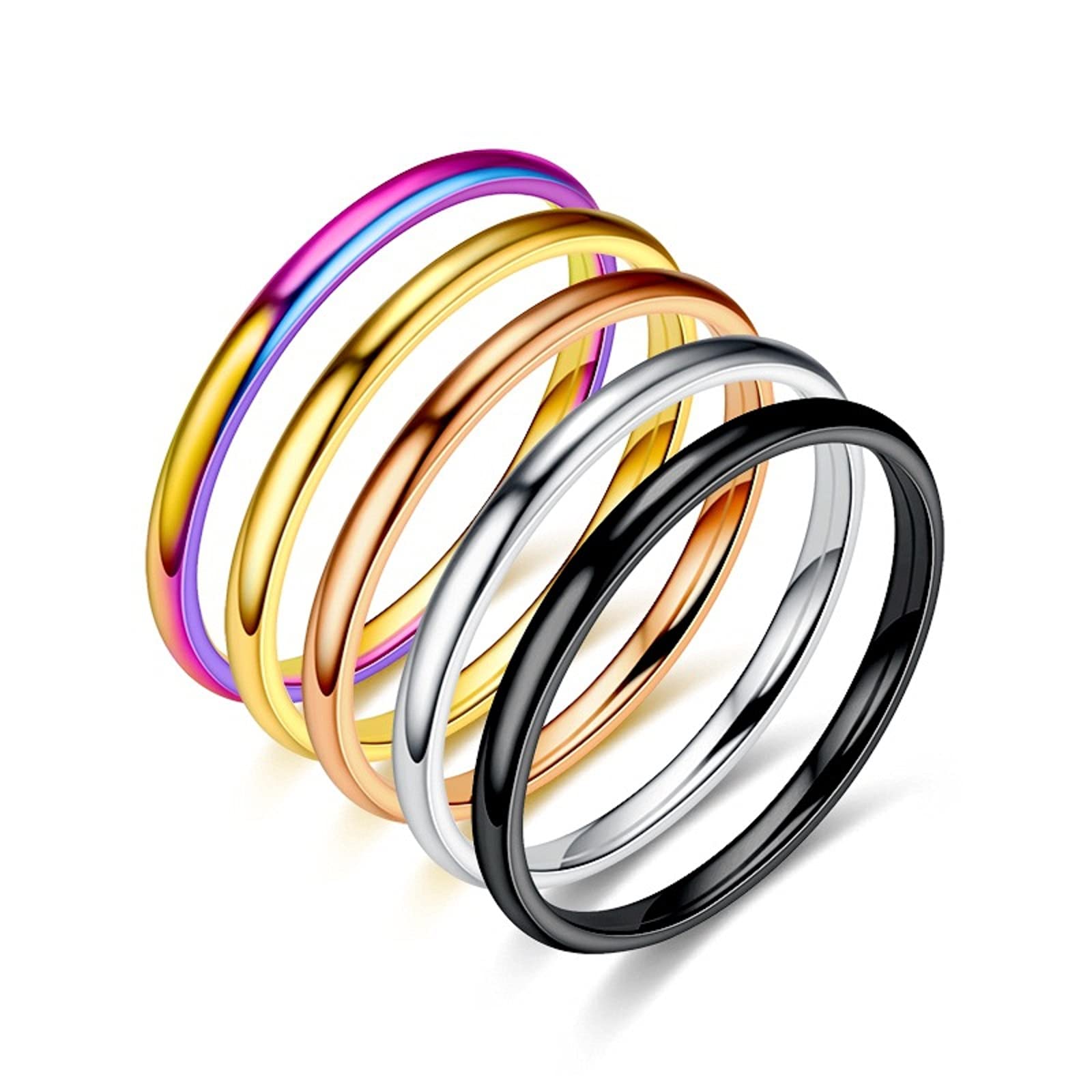 2mm Thin Titanium Stainless Steel Stackable Band Knuckle Stacking Rings Set Dome Polished Surface Midi Ring Simple for Men Women Wedding Classic Jewelry-7
