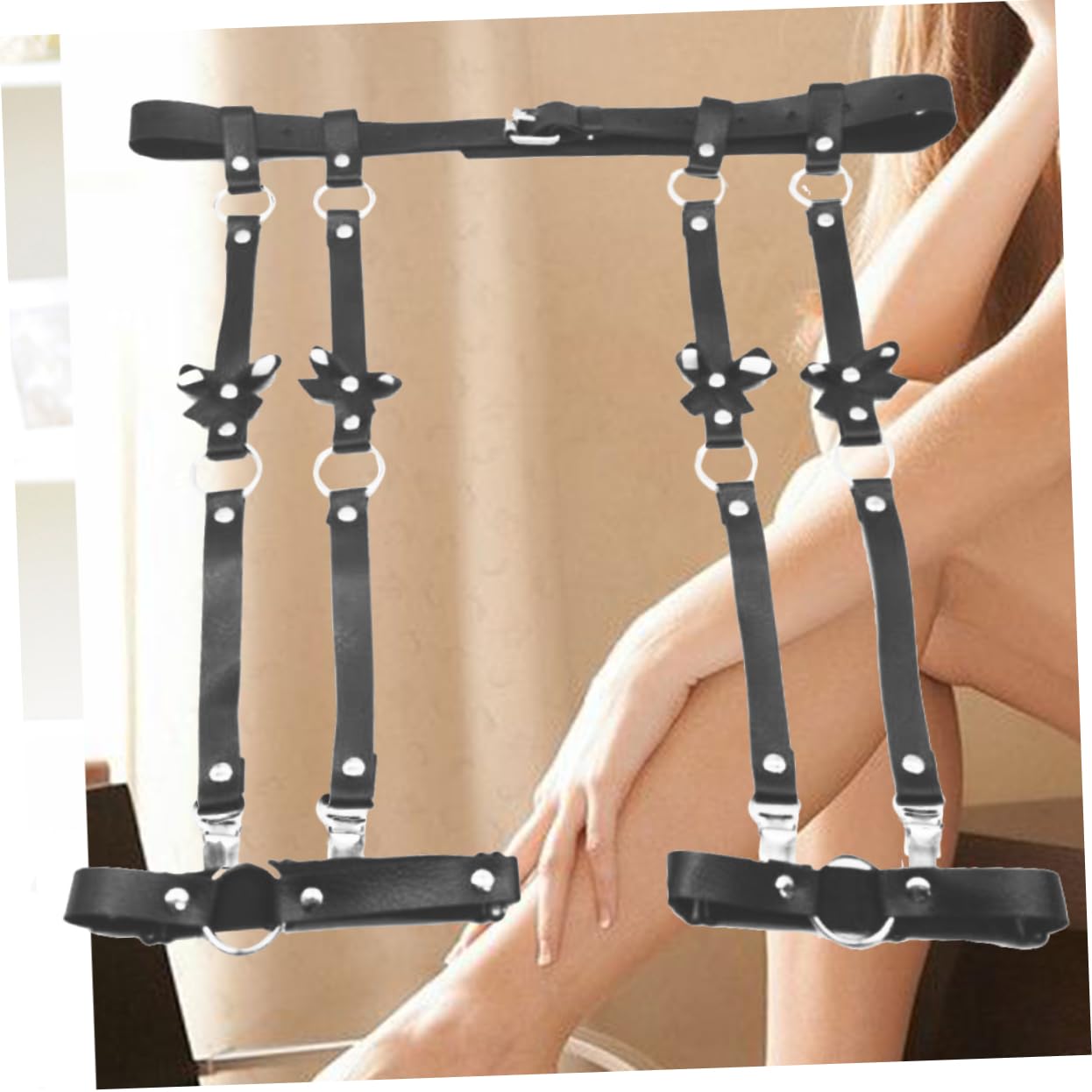 CONGARTENO Punk Style Leg Set with Bowknots Adjustable Leg Garters for Rave Easy to Wear Remove