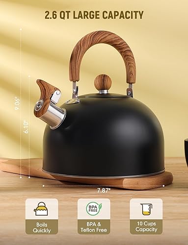 Miniatura 5 de Hervidor de té Whistling para estufa, tetera de acero inoxidable de grado quirúrgico con mango ergonómico que se mantiene fresco, tetera de