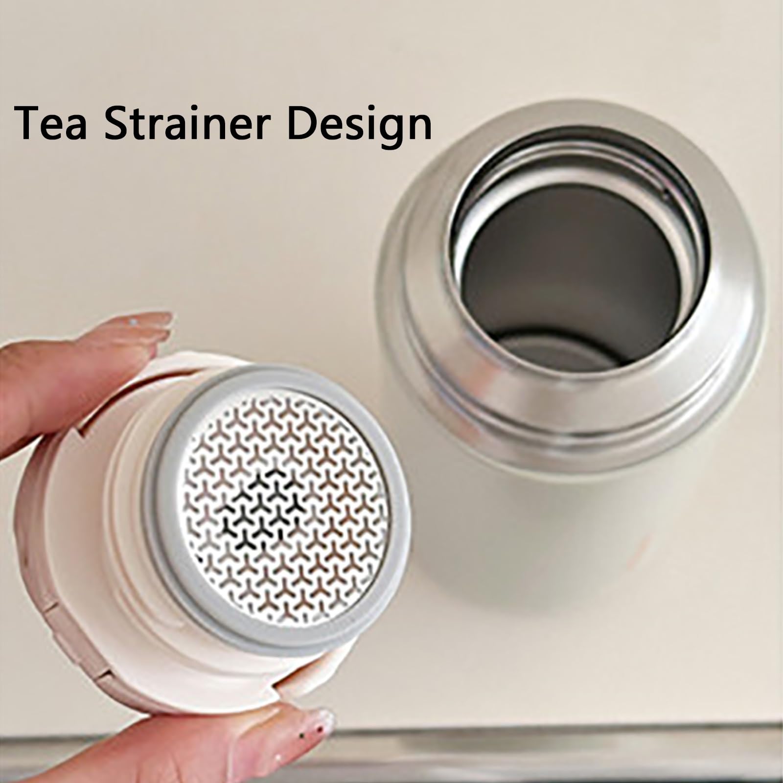Taza Acero Inoxidable, Vaso Térmico, con Infusor de Té Integrado, Hermética y A Prueba de Fugas, Fácil de Transportar, Ideal para El Trabajo, La Escuela, El Deporte(White)