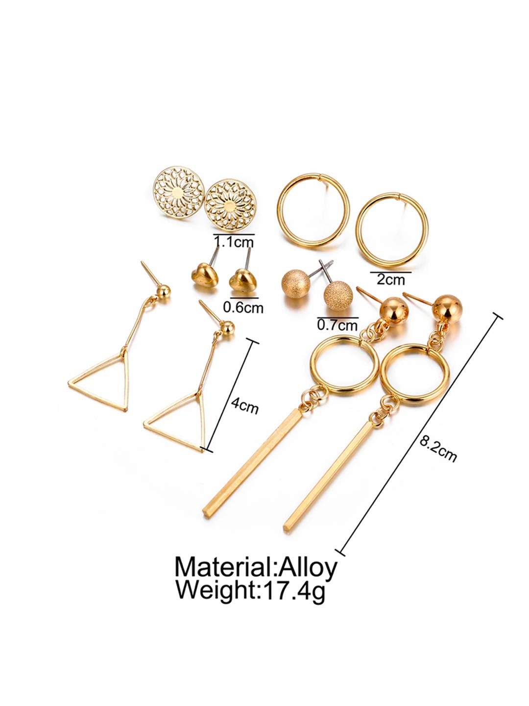 Heart Round Designs 6 Pair Earrings Set