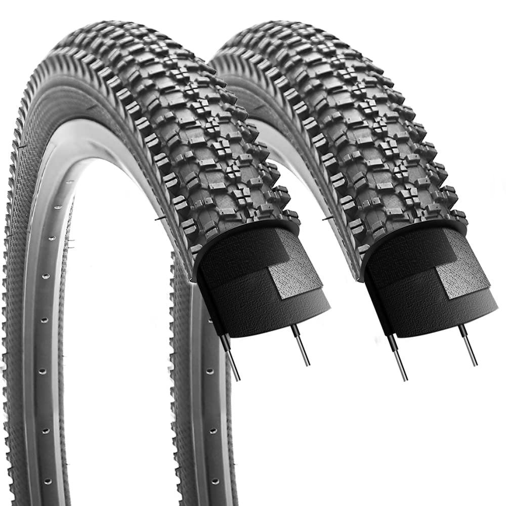 2 Pack 24"/26"x1.95" 26"x2.1" 20"x2.125" 27.5"x2.125" Inch Bike Tire Folding Bead Replacement Tire Double Packing for Mountain Bicycle Tire with or Without Tubes and Levers