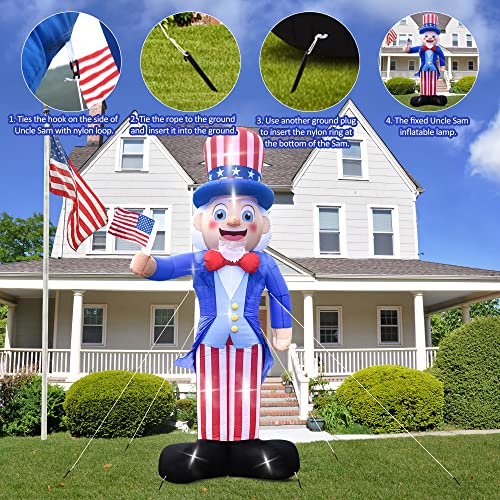 12 Ft Fourth Of July Decorations Inflatables, 4Th Of July Uncle Sam Inflatables Decor Outside, Pre-Lit Patriotic Inflatables Decorations For Independence Day Memorial Day Outdoor Yard Lawn Decor #TOP4