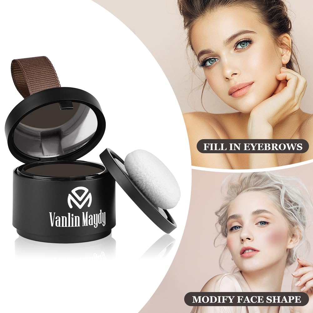 Hair Root Touch Up and Hairline Powder - Professional Concealer With Mirror and Puff, Windproof and Sweatproof Shadow (Gray Brown) - Image 3