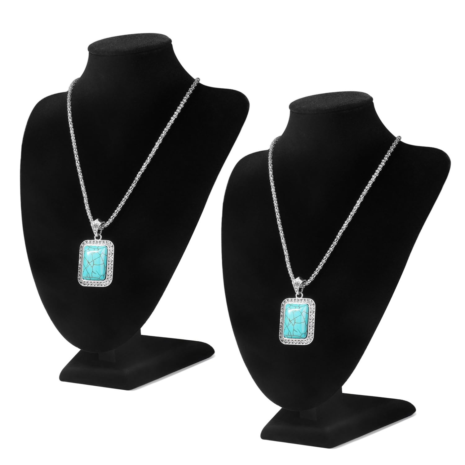 Flexzion Black Velvet (2 Pack) Necklace Bust Display Stand (2 Pack) - 10 Inch 3D Mannequin Black Velvet Necklace Display Holder For Home, Boutique & Trade Shows - Jewelry Display For Selling Necklace, Pendants, Lockets