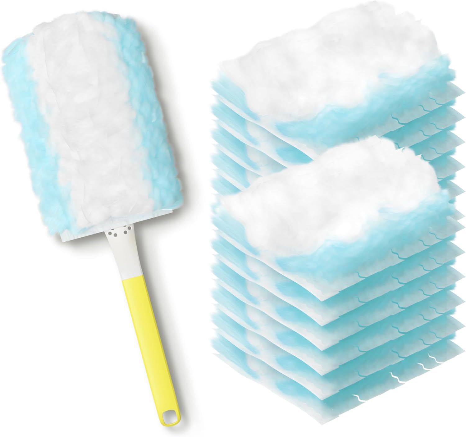 JOYMOOP Disposable Dusters for Cleaning, 1 Yellow White Handle with 12 Ct Blue Heavy Duty Refills, Static Dusting Brush for Home, Office and Furniture JOYMOOP Disposable Dusters for Cleaning, 1 Yellow White Handle with 12 Ct Blue Heavy Duty Refills, Static Dusting Brush for Home, Office and Furniture