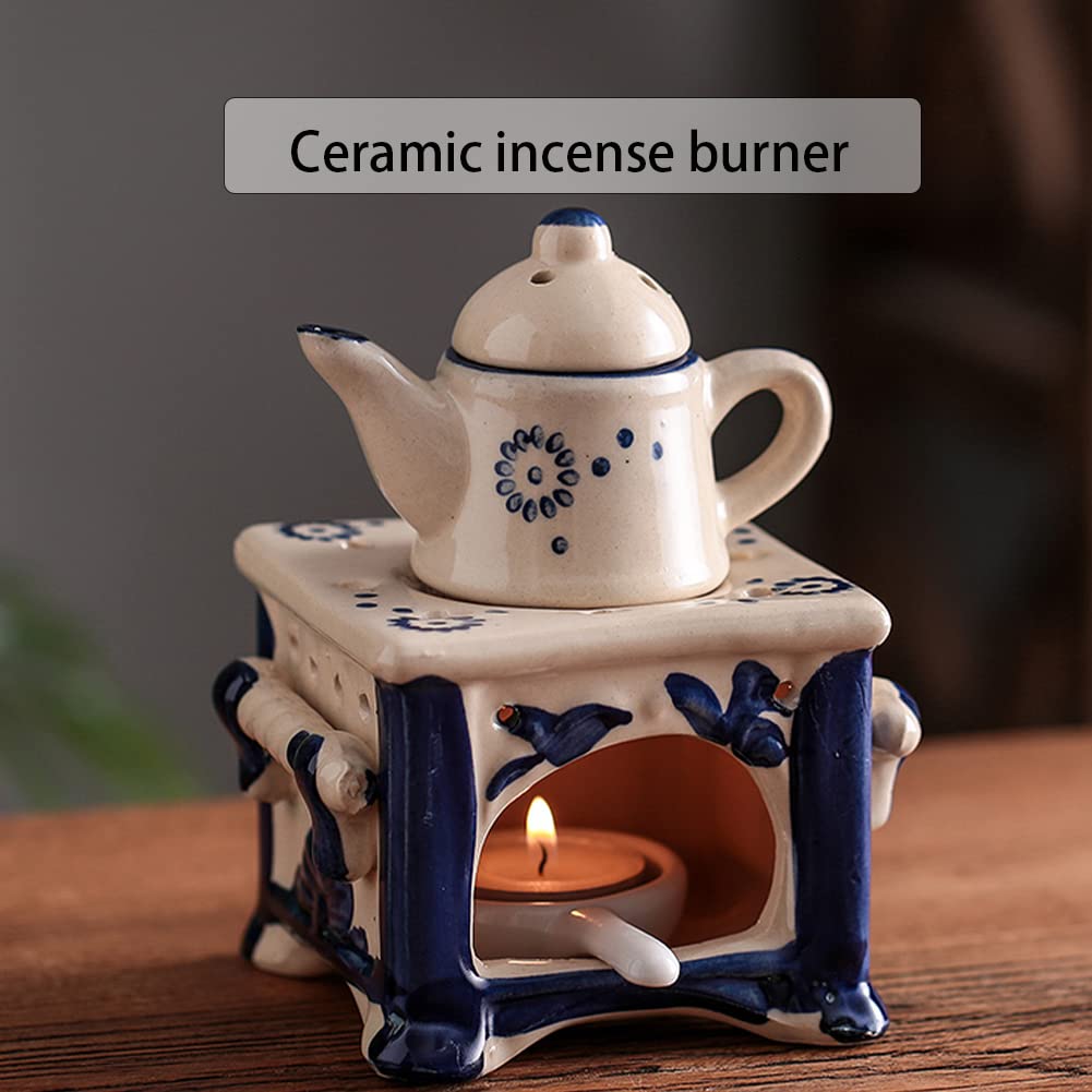 WAYUTO Keramik-Duftlampe für ätherische Öle, Diffusor mit 10 Kerzen, Teekanne, Teelichthalter, Aromatherapie, Ölwärmer, Wachsschmelzbrenner für Valentinstag, Schlafzimmer, Balkon, Yoga, Meditation,