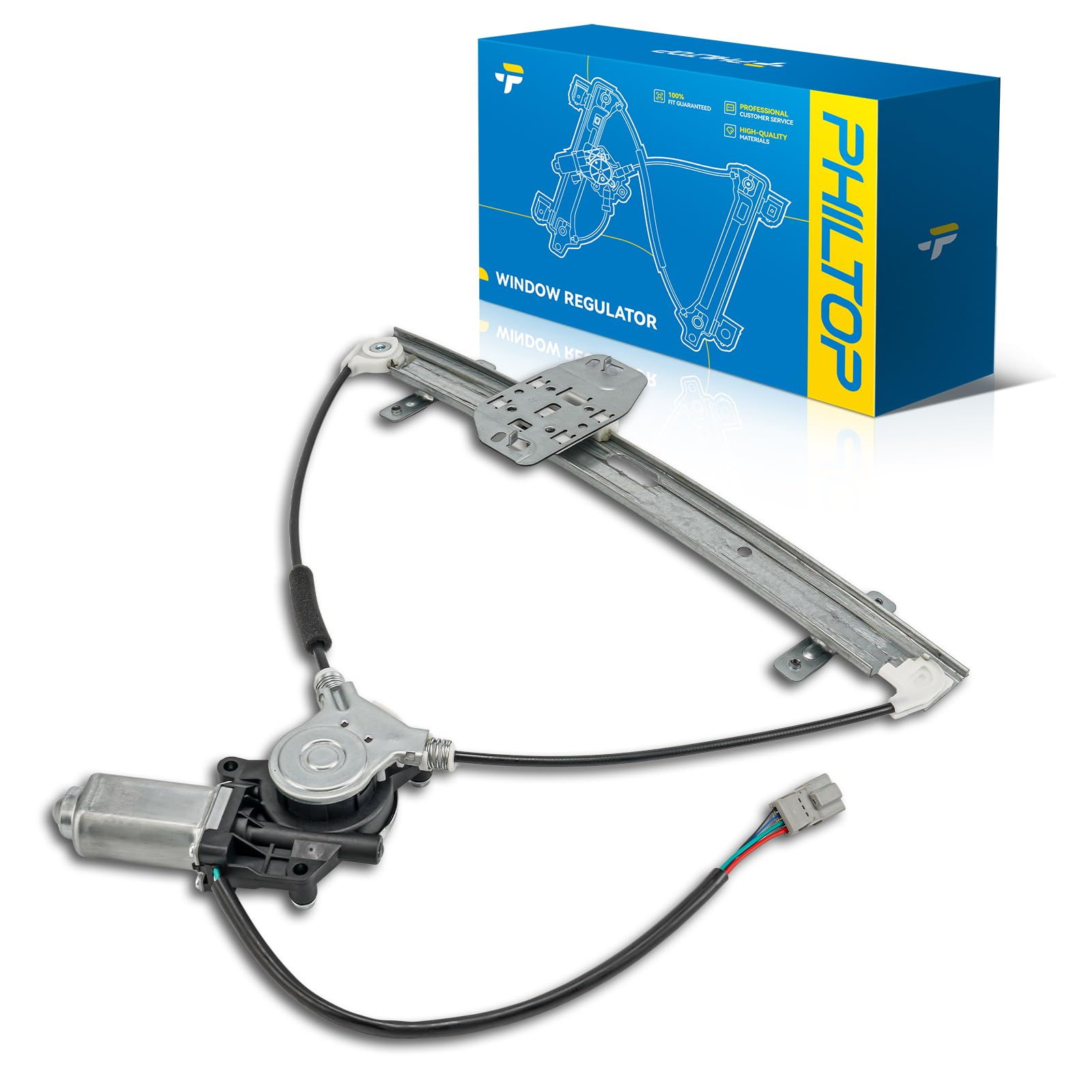 PHILTOP Front Left Driver Side Power Window Regulator and Motor Assembly Compatible with 2001-2005 Honda Civic Replaces 741-300,4 Pins
