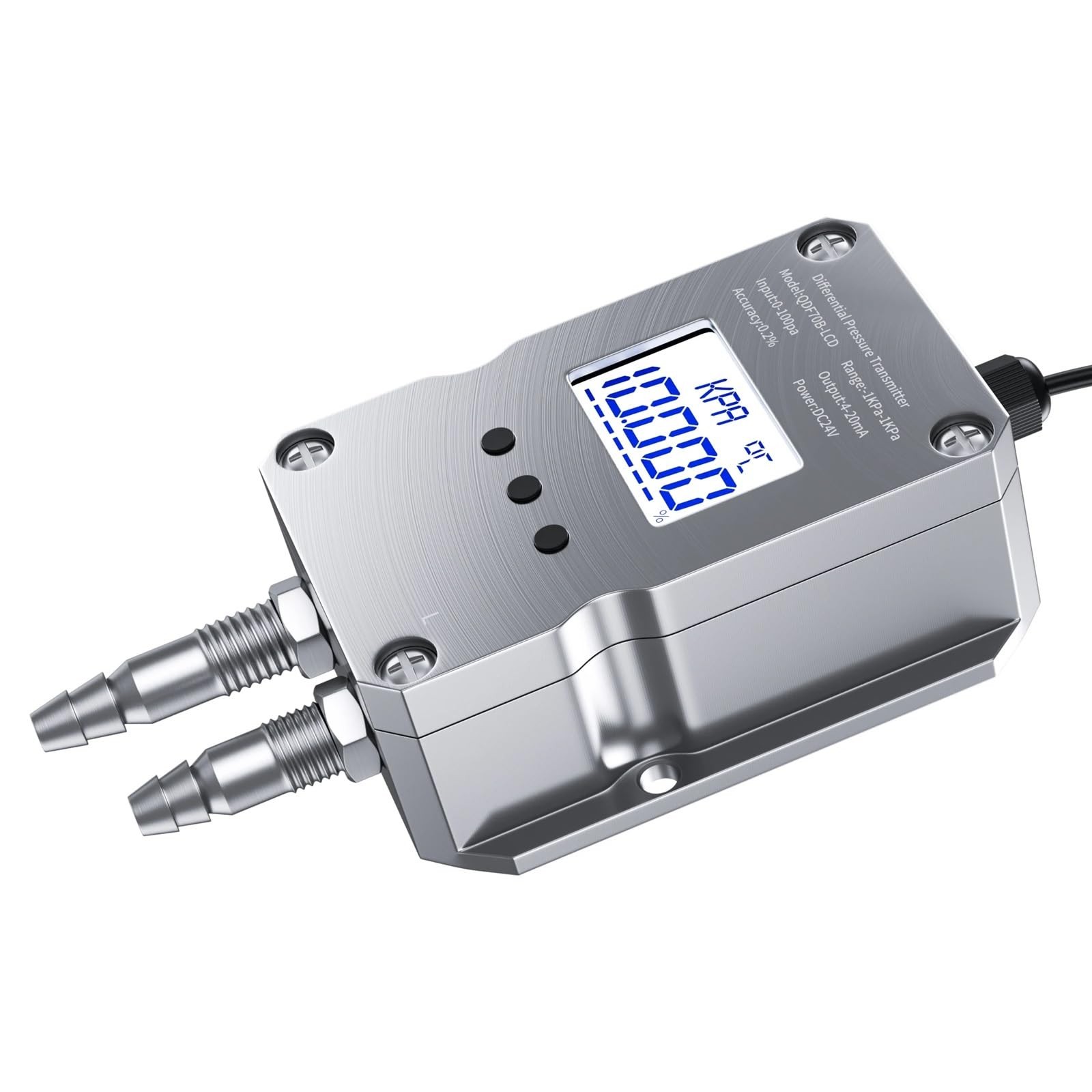 Transmisor de presión diferencial LCD 4-20 mA, sensor viento, aire Alta precisión(0-30KPa)