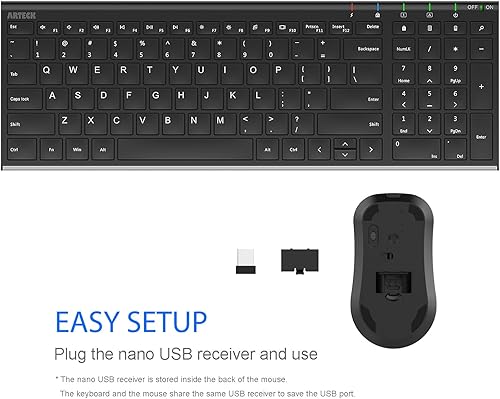 Miniatura 4 de Arteck Combo de teclado y mouse inalámbricos 2.4G HW193MW162 Inoxidable Ultra Slim de tamaño completo y mouse ergonómico para computadora de