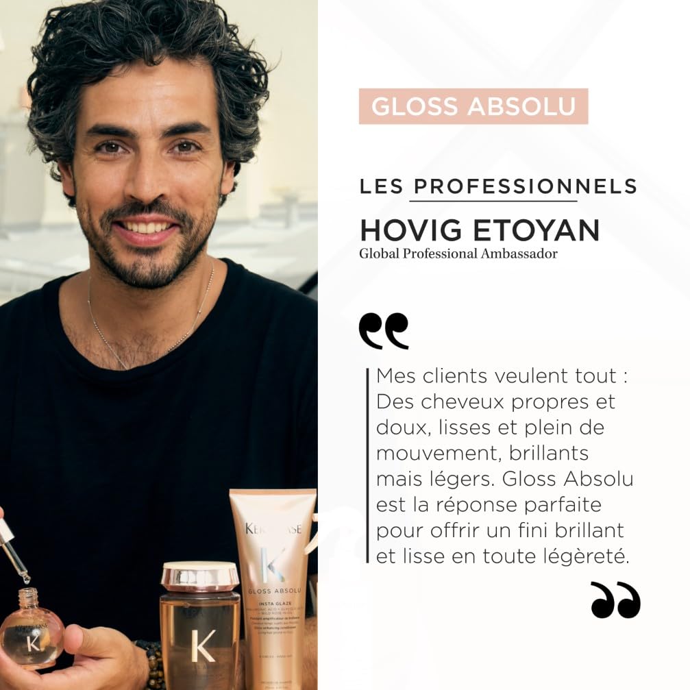 KÉRASTASE Gloss Absolu - Anti-Frizz Glaze Milk - Spray Disciplinant tout-en-1 - Acide Hyaluronique, Acide Glycolique et Rose Sauvage - Cheveux Longs et Sujets aux Frisottis