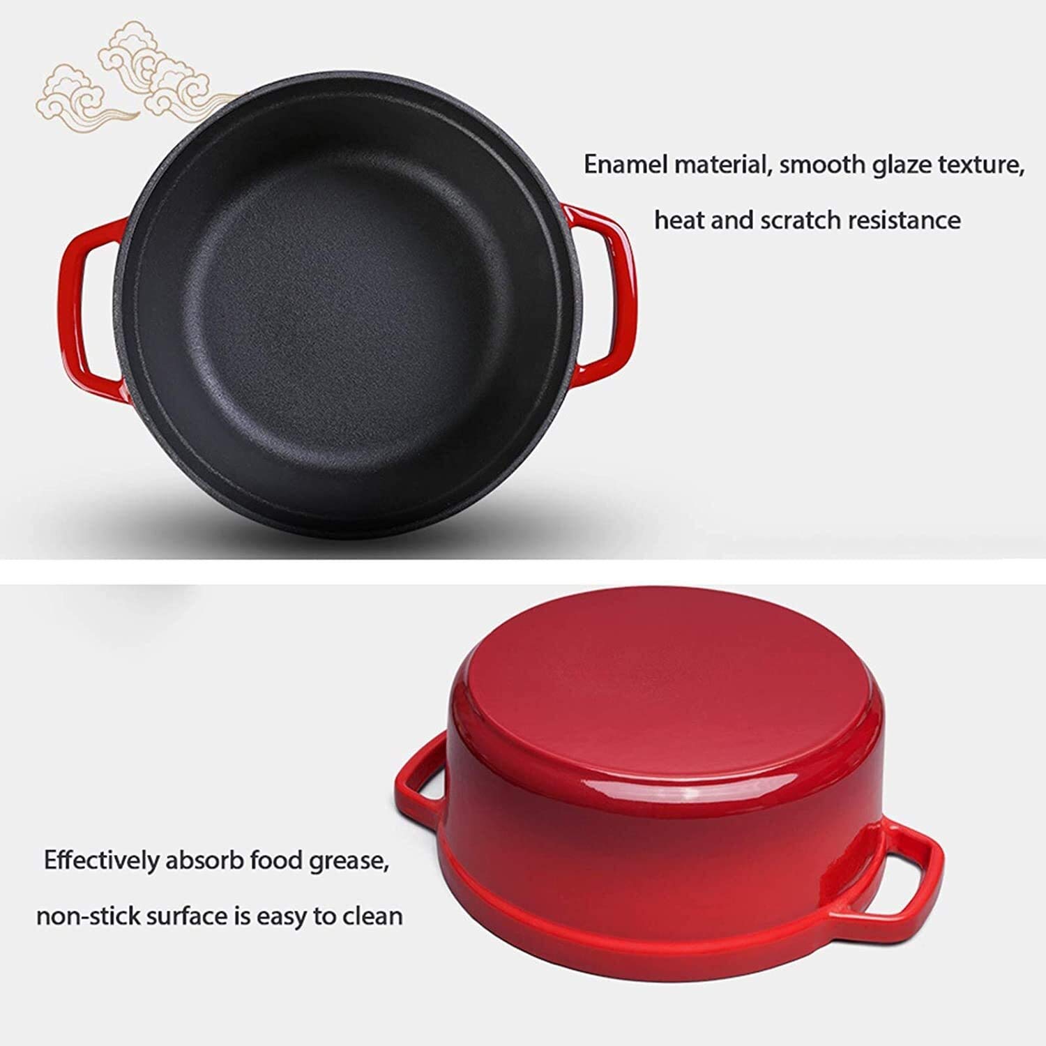 Cazuela Redonda de Hierro Fundido esmaltado para Horno, Olla de Horno con Perilla de Acero Inoxidable, para Preparar Comidas Bajas y lentas, cazuela Antiadherente de Hierro Fundido de cocció