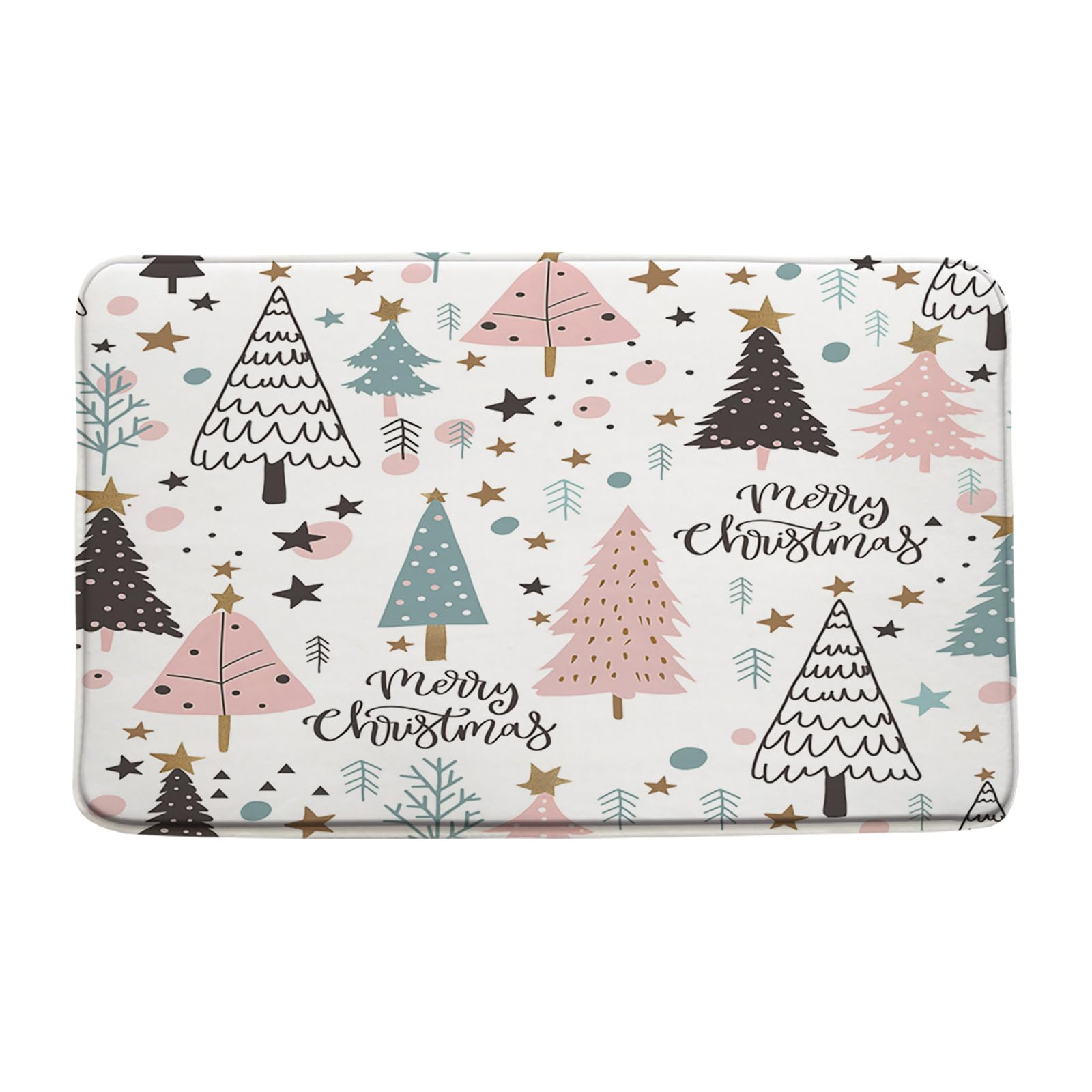 GCTNBJL Christmas Tree Bath Mat Pink Blue Gray Rustic Xmas Tree Stars Farmhouse Winter Holiday Merry Christmas White