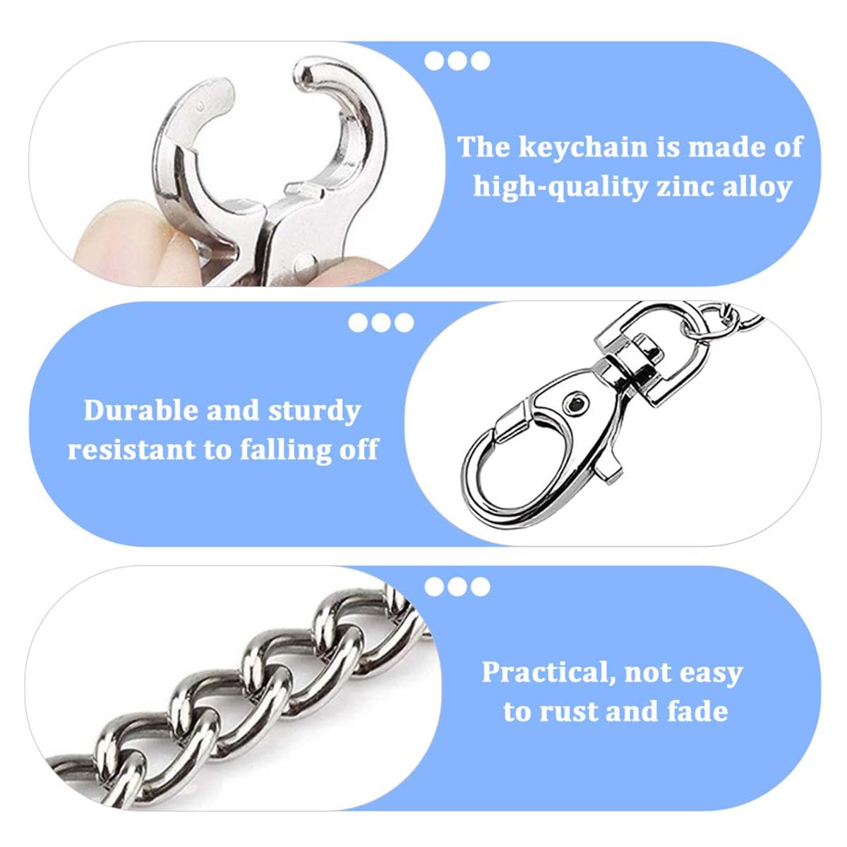 Portachiavi A Catena Lunga 50cm In Acciaio Inox - 2 Pezzi Con Moschettone Per Uomo E Donna