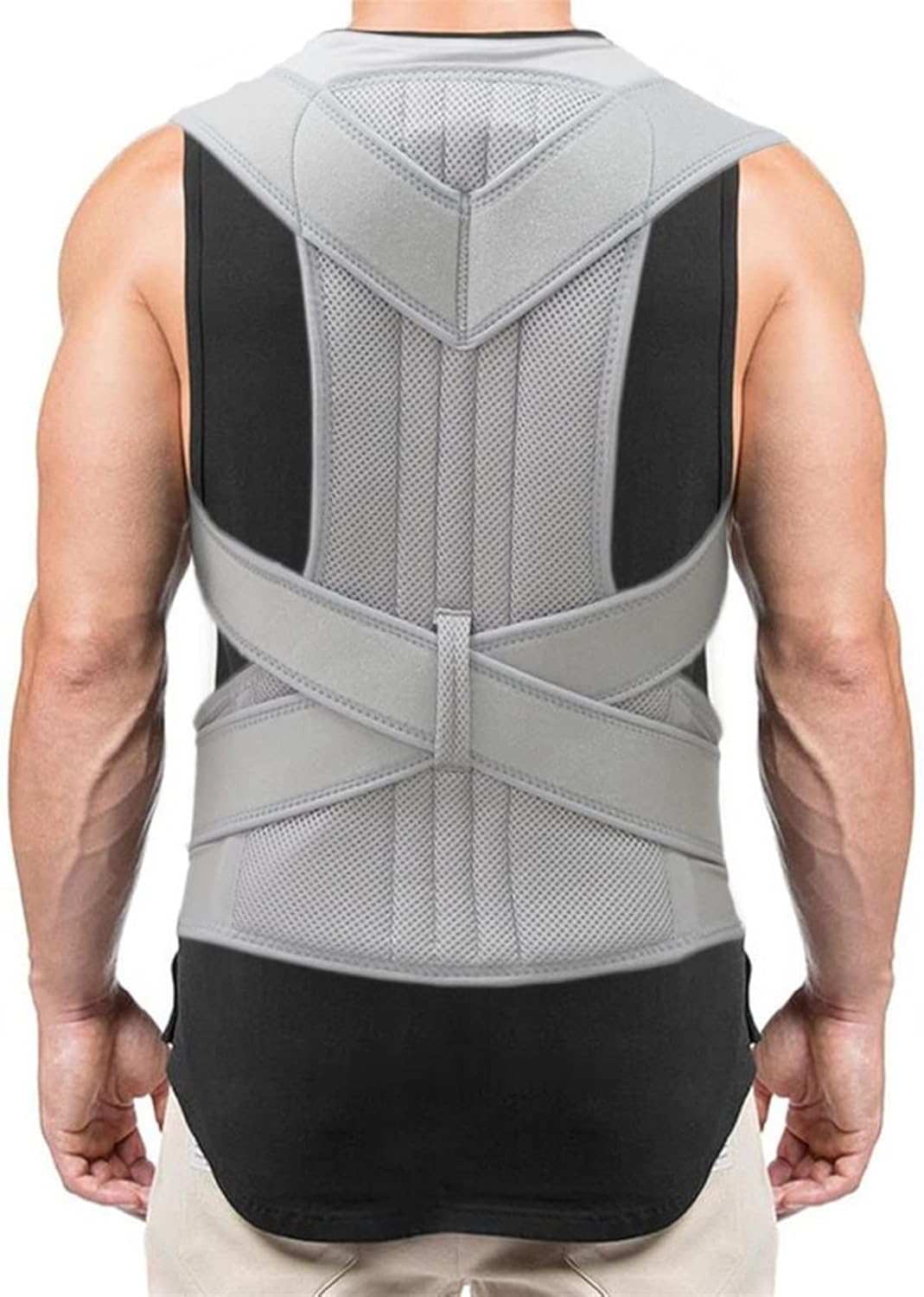 ANRIO Big Size Posture Corrector Neck Shoulder Back Support Belt for Men Women Back Pain Relief Humpback Correction Adjustable Workout Corset Tops Vest (Color : Gray, Size : XL/X-Large)