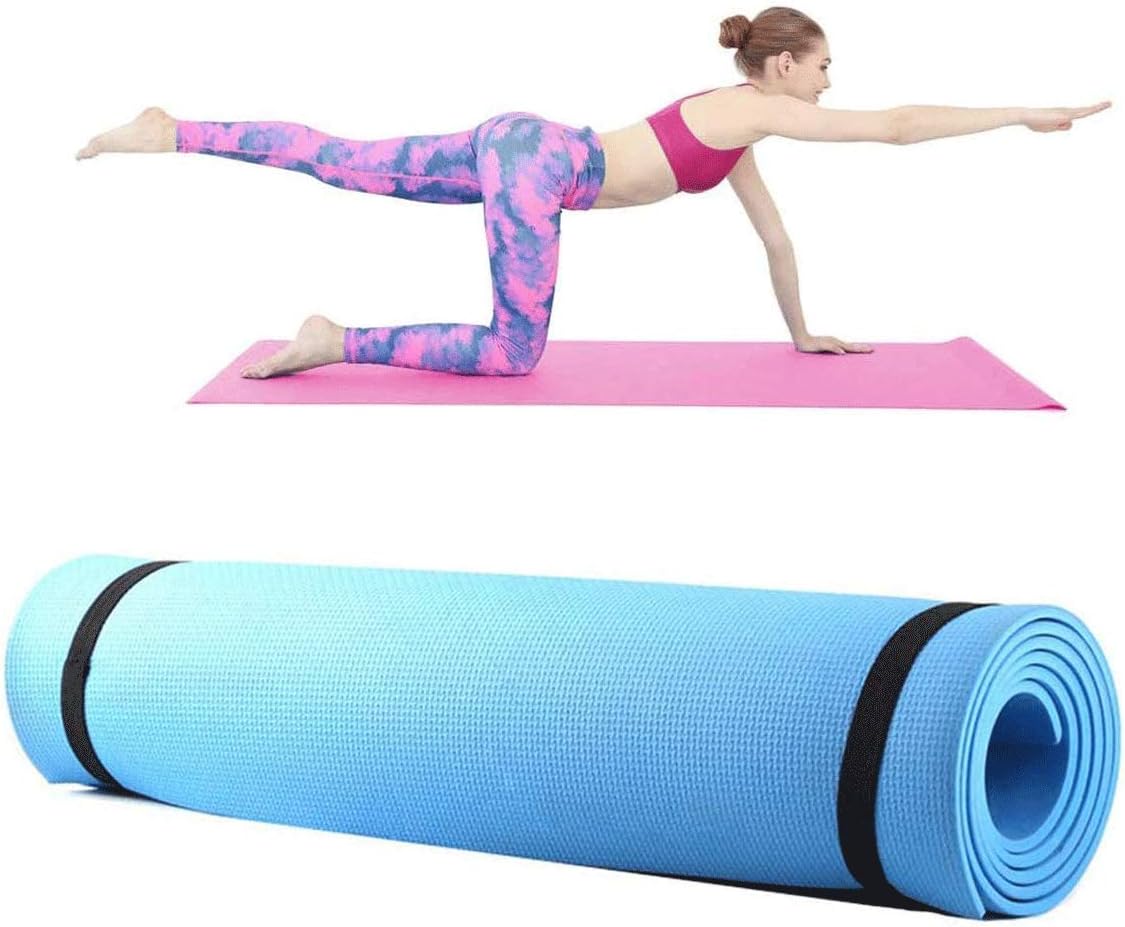LIKEVER Thick Non-slip Yoga Mats with Strap for Women Exercise Mats for Floor Home Gym Equipment Workout Pilates Fitness Mat (173 x 60 x 0.6 cm, Blue)