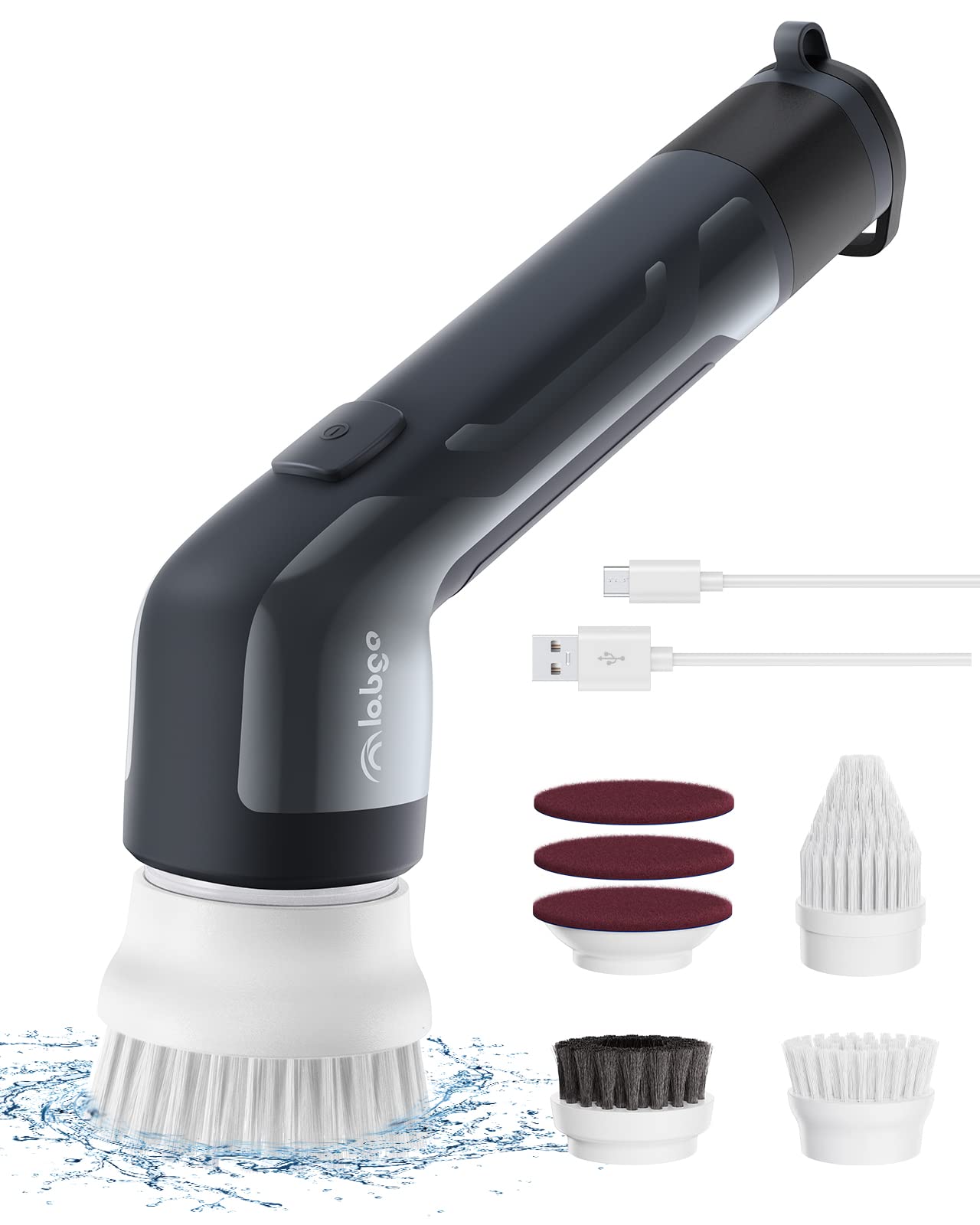 LABIGOElectric Spin Scrubber, Cordless Spin Scrubber with 4 Replaceable Brush Heads,2 Adjustable Speeds, Power Cleaning Brush for Bathroom Car Tile Grill Black