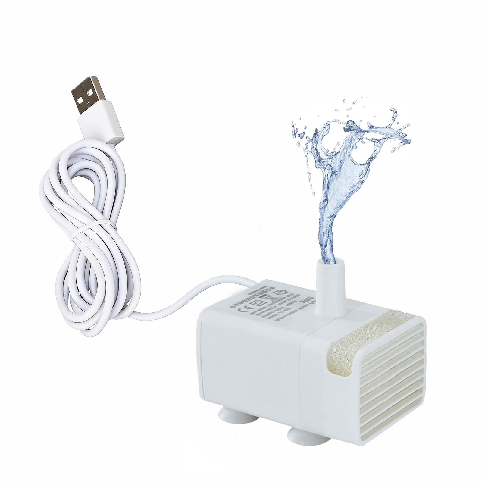 AceSupever Quiet Cat Fountain Pump, Super Silent Small Water Pump with LED Light and 4 Filter Cotton, Compatible with Different Types of Pet Water Fountain