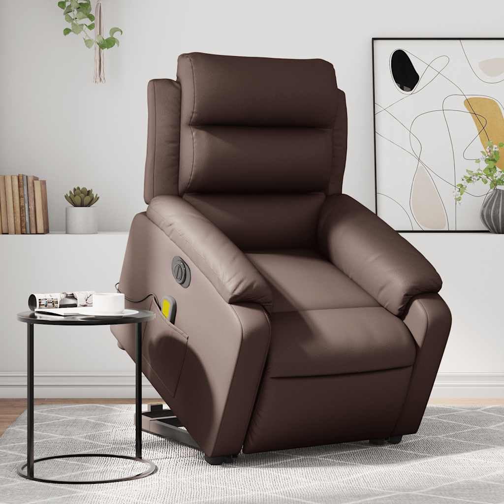 Hothingwell Elektrischer Massagesessel, Braun Kunstleder | Elektrisches Heben, Neigung 135 Grad, 6-Punkt-Vibration, Fernbedienung, Seitentasche, Metallrahmen