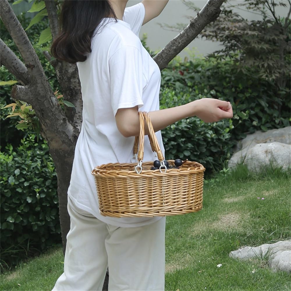 Picnic Basket Outdoor Handmade Woven Picnic Carrying Basket for Picnic Camping Outdoor(Brown)
