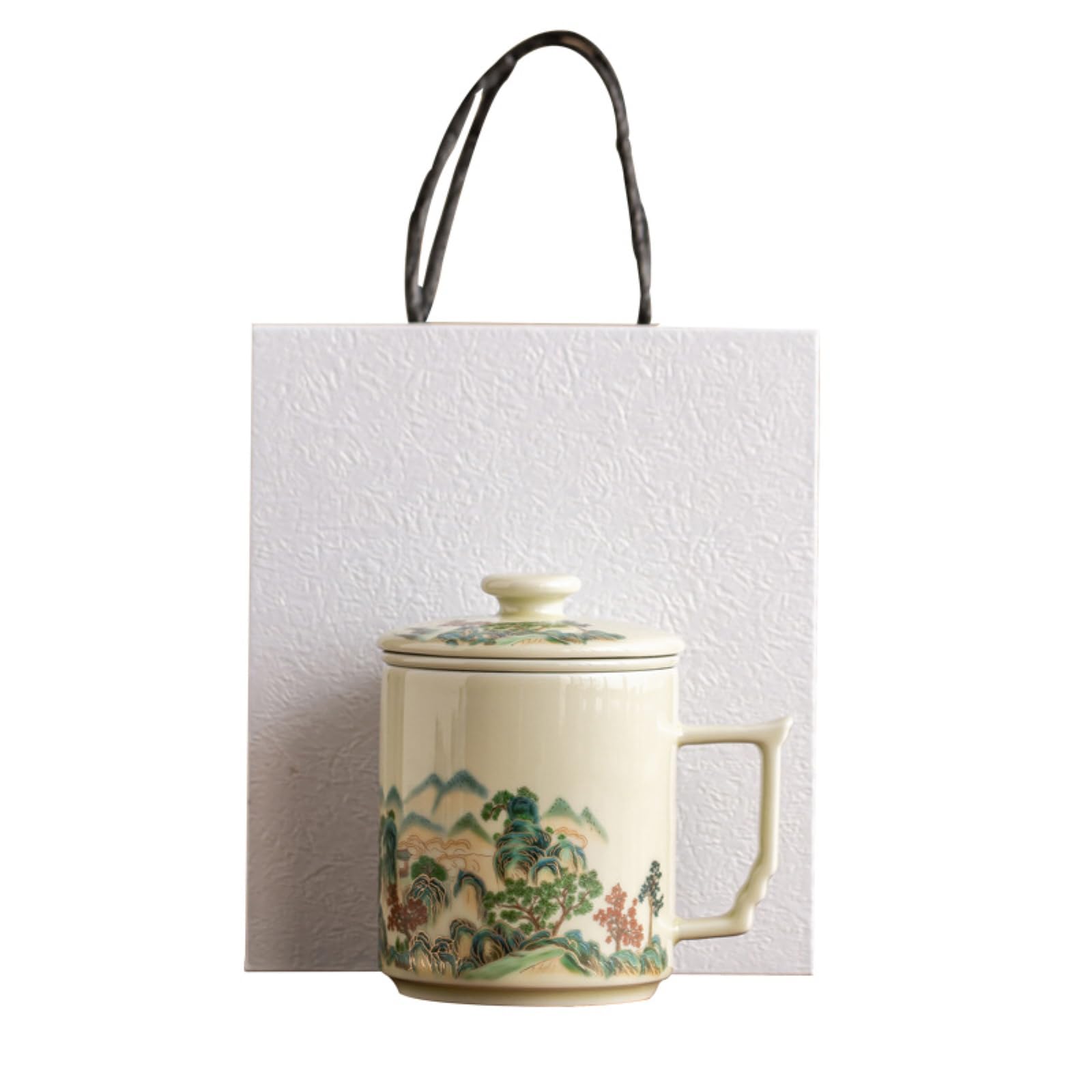 354ml/12oz Tajny żółty szkliwiony ceramiczny kubek domowe biuro z pokrywką chiński kubek zapobiegający oparzeniom [pudełko] -354 ml