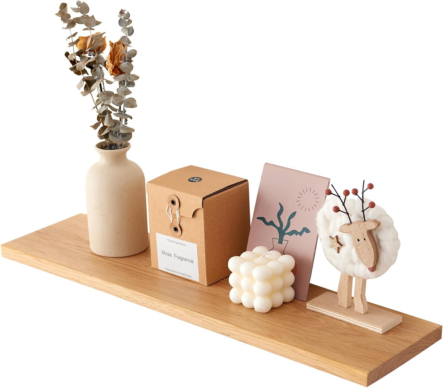 24 inch Oak Floating Shelves Rustic Wood Shelves for Wall Storage, Wall Mounted Wooden Display Shelf Wide for Living Room Bedroom Kitchen Bathroom (24 inch)