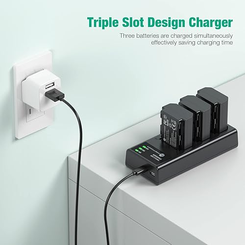 Miniatura 4 de FirstPower NP-FZ100 - Paquete de 3 baterías y cargador de triple ranura para Sony FX3, FX30, A7 III, A7 IV, A7C, A9, A6600, A6700, ZV-E1, ZV-E10 II,