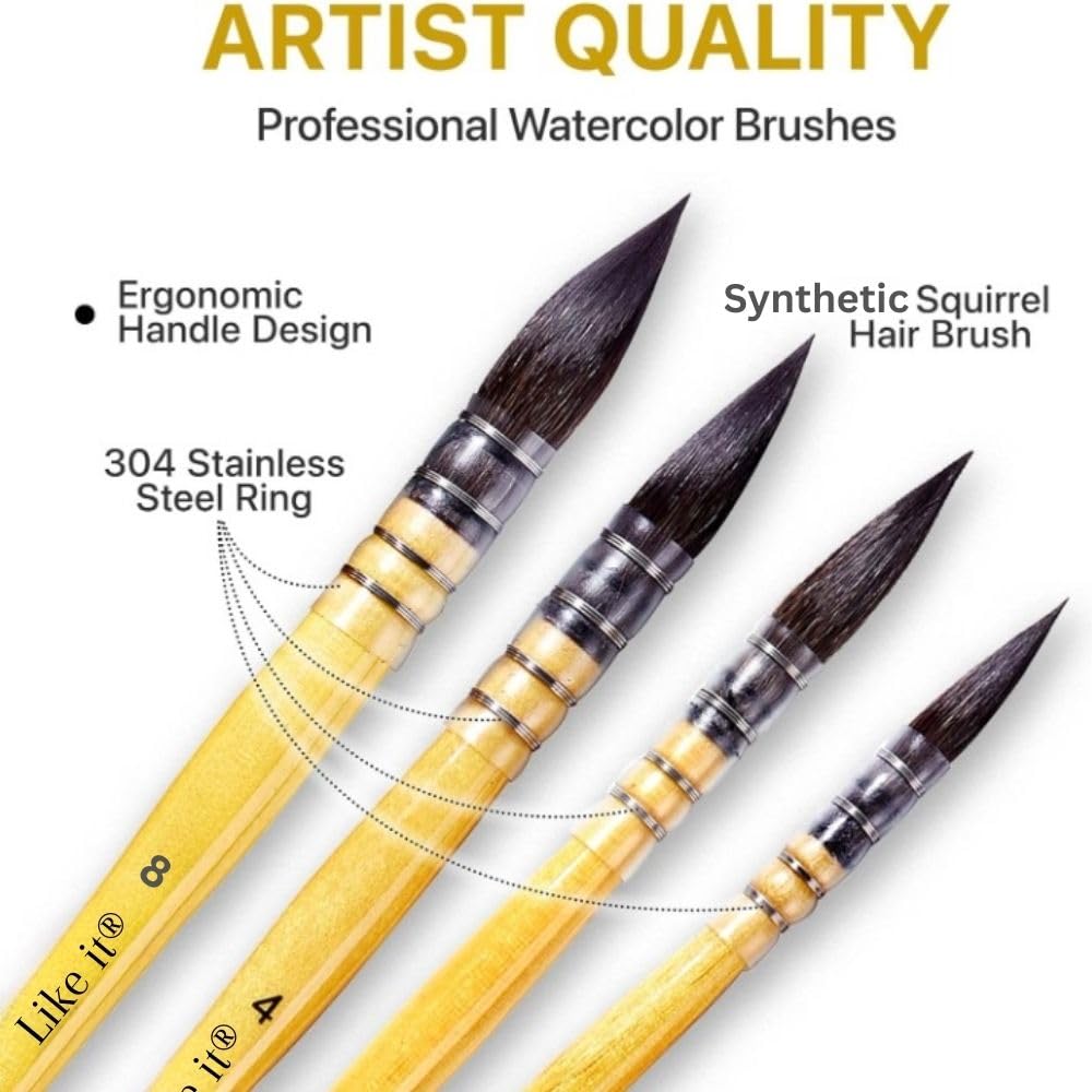 Like It Artist Mop Brush Set of 4–Synthetic Hair Pointed Round Mop Paint Brushes for Watercolor, Acrylic & Gouache–Professional Art Painting Brushes for Artists,Beginners & Hobbyists with BrushHolder 2