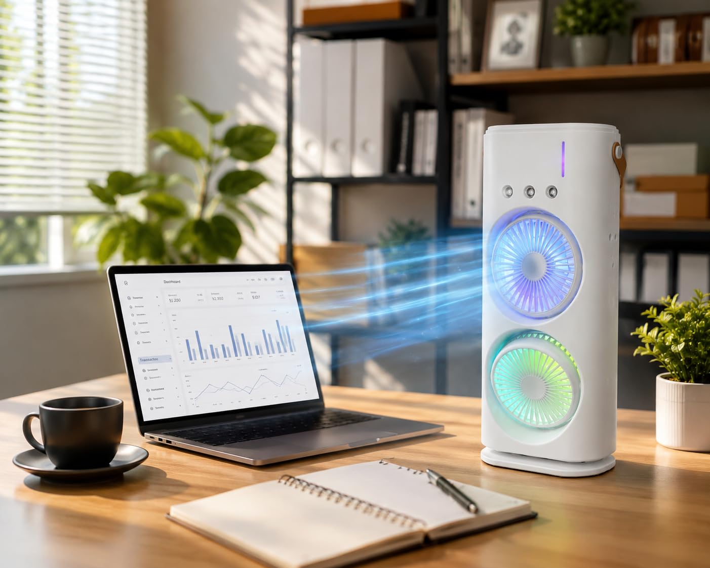 Przenośny chłodnica z podwójnym wentylatorem, mgiełką wodną i oświetleniem RGB, mini klimatyzator USB na stół, cichy wentylator ze zbiornikiem wody, do biura, sypialni i domu