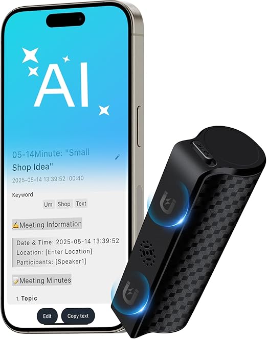128G Magnetic AI Magnetic Voice Recorder with GPT-4.0 Powered Transcription & Translation Recording Device,Audio Recorder with App Editing & File Management,400 Free Minutes of AI Transcription/Month